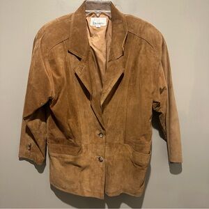 Diversity Brushed Leather Suede Jacket Womens Med Brown Vintage 2 Button Classy
